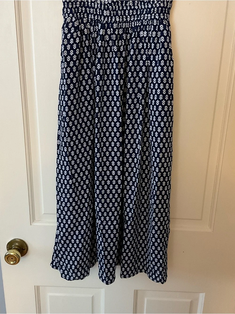 J.Crew Block-print midi dress Antique Navy Floral XXSP 2XSP NWT Puff Sleeve